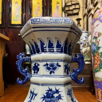 Cặp Bình Lục Giác Họa Tiết Sơn Thủy - Tứ Quý